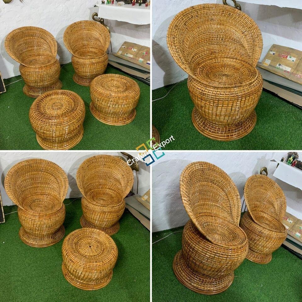 Rattan & Wicker Outdoor Cane Wood Apple Shaped Chair with table stool Living Room Balcony Cafe Garden - Image 3