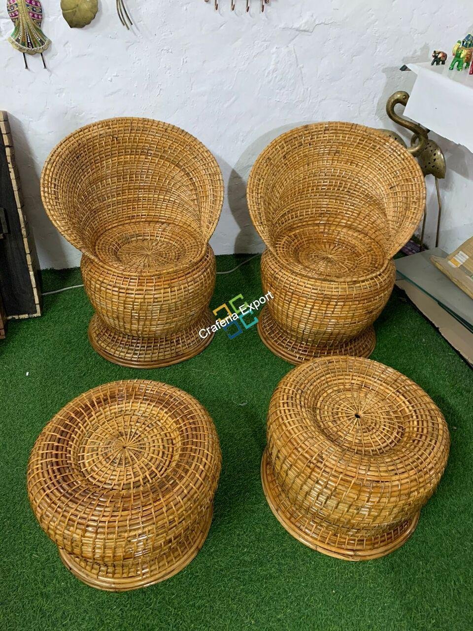 Rattan & Wicker Outdoor Cane Wood Apple Shaped Chair with table stool Living Room Balcony Cafe Garden - Image 7