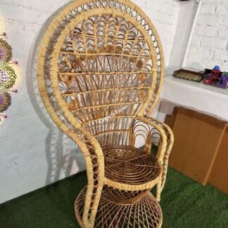 Rattan Cane Bamboo Grand Peacock Chair for Living Room | Natural Wooden Color