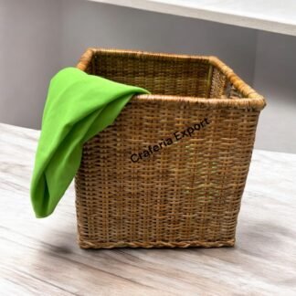 Wicker Box Laundry Basket / Cane Rattan Storage Basket with Handle | Handwoven Laundry Hamper