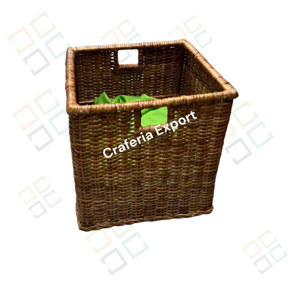 Wicker Box Laundry Basket / Cane Rattan Storage Basket with Handle | Handwoven Laundry Hamper - Image 2
