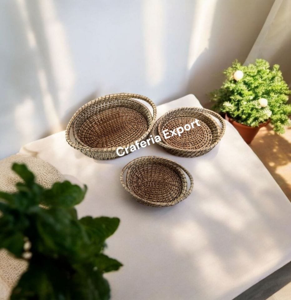 Bamboo Tray | Cane Serving Tray | Rattan Decorative Tray for Tabletop decor , gifting ,storage basket, tea coffee serving - Set of 3 - Image 4