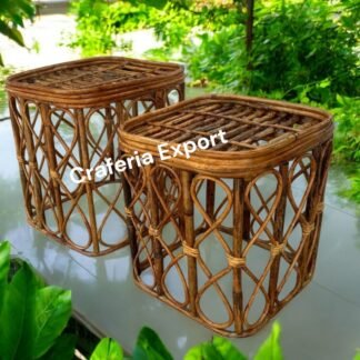 Cane Combo Stools for living room/ garden/Round Sitting Stools for Balcony/ Bamboo Stools (16 by 17inch , 14 by 15inch)