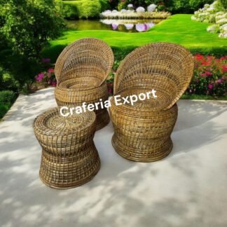 Cane Rattan Bunai Chairs Stool set | Bamboo Bunai Chair stools outdoor indoor /  Living room / Balcony / Office, Garden, Resort