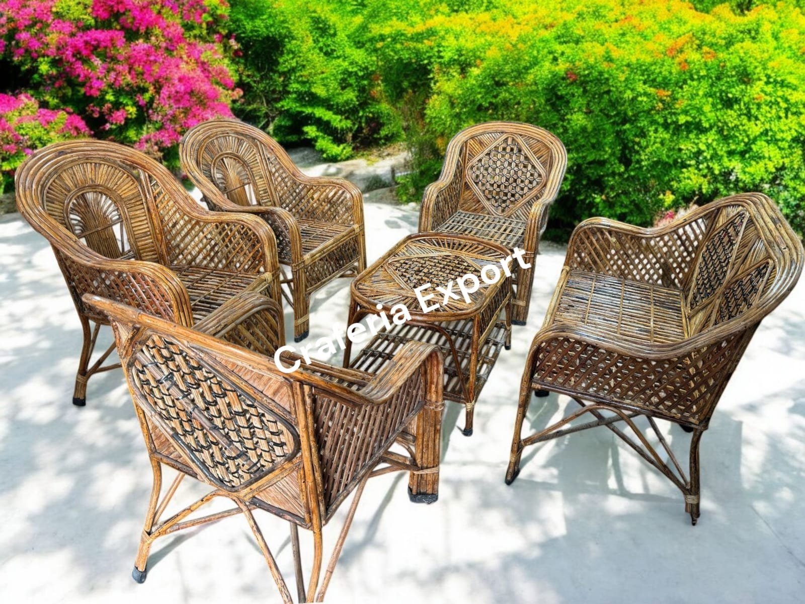 Cane Sofa Chairs Table Set | Bamboo Chair Premium Cane Sofa Set with Table for Home, Office, Living Room, Balcony, Garden, Indoor & Outdoor