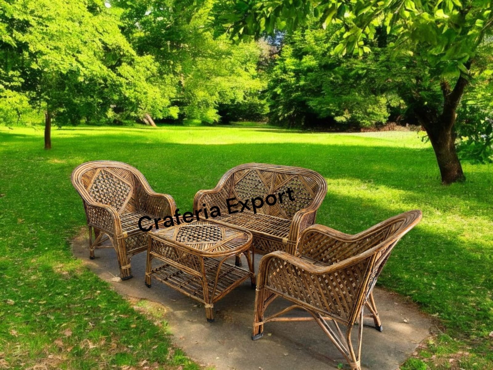 Cane 2 Seater Sofa Chairs Table Set for Home | Office | Living Room | Balcony - Image 4