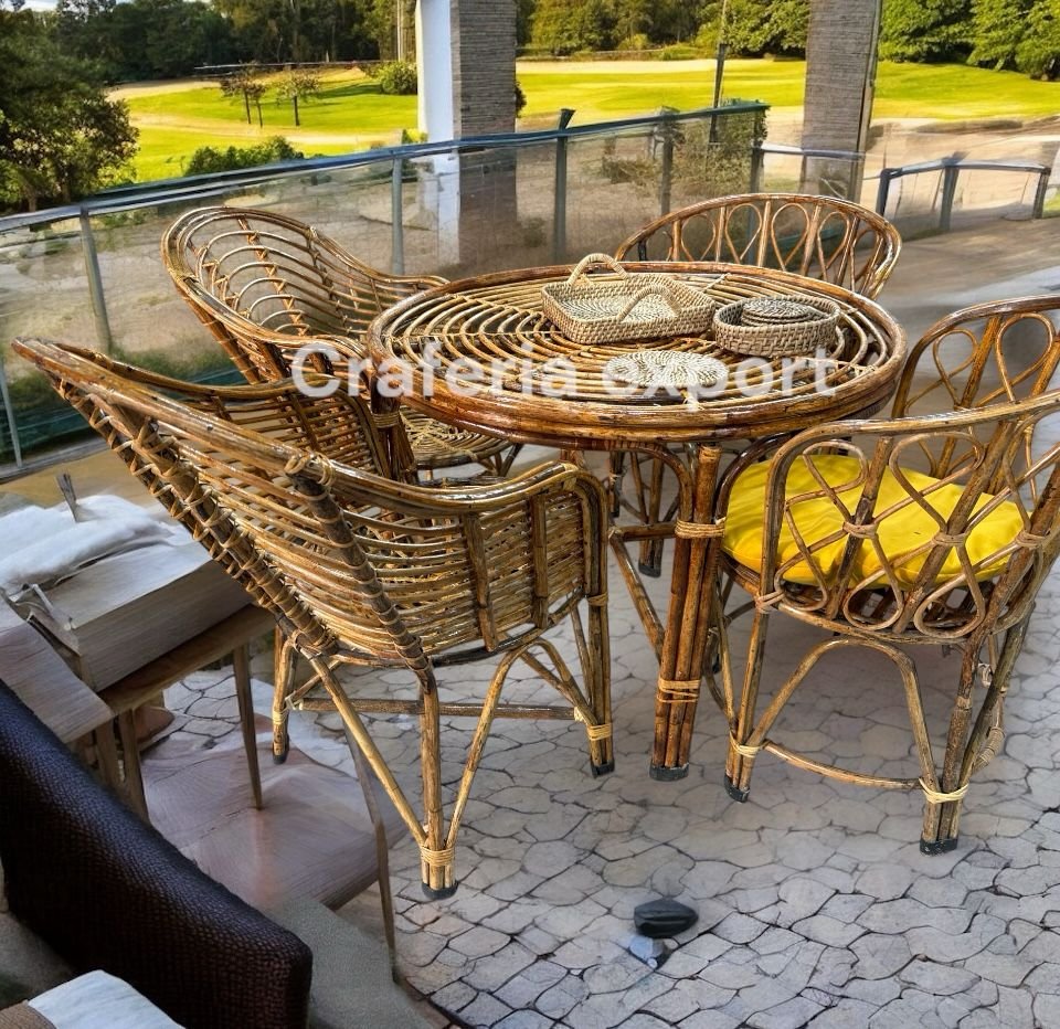 Cane Back-mudda Chairs Table Set | Bamboo Arm Rest backmuda Chairs with round XL table set for indoor outdoor / Cafe / Hotels / Restaurants/ Living Room / Garden Balcony - Image 2