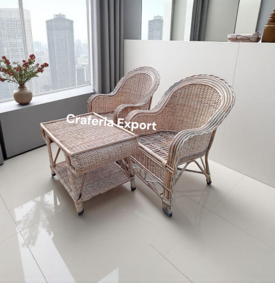 Cane Sofa chairs with coffee table set furniture | Bamboo Bunai Sofa chairs set for indoor outdoor sitting /Cane Apple Chairs set ( set of 3)