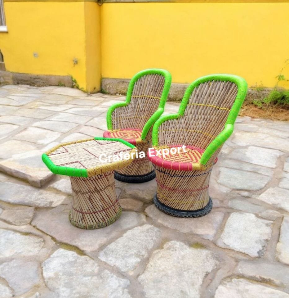 Bamboo Outdoor Sitting Chair Stools Furniture Set/ Bamboo mudha chairs with table for Garden / Terrace / Lawn / Living Room (Large Size -chairs /Medium -table ) - Image 8