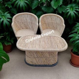 Natural Munj Bamboo Mudda Chairs with Table / Cane Armrest Chair table set for Lawn/ Balcony /terrace / Garden / Cafe/  Hotels (XL-size)