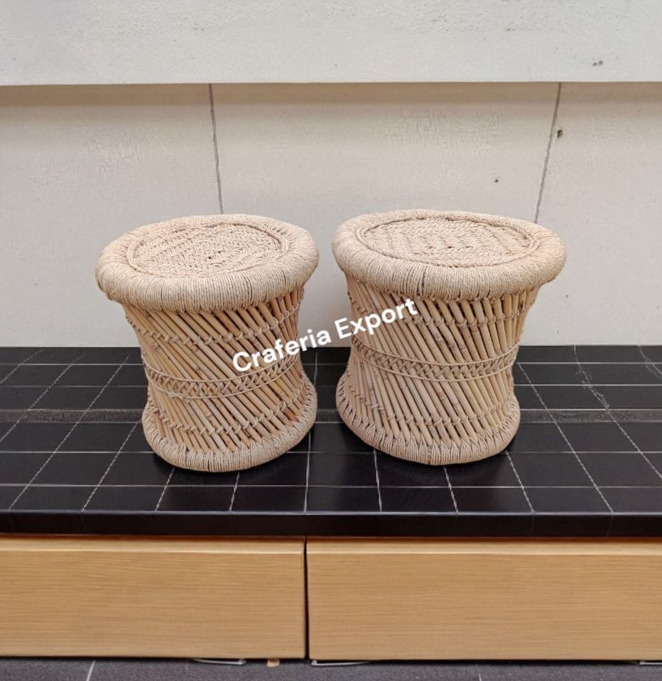 Handmade Natural Bamboo Chairs Stool With Table Furniture Set For Living Room Hotel Cafe - Image 3