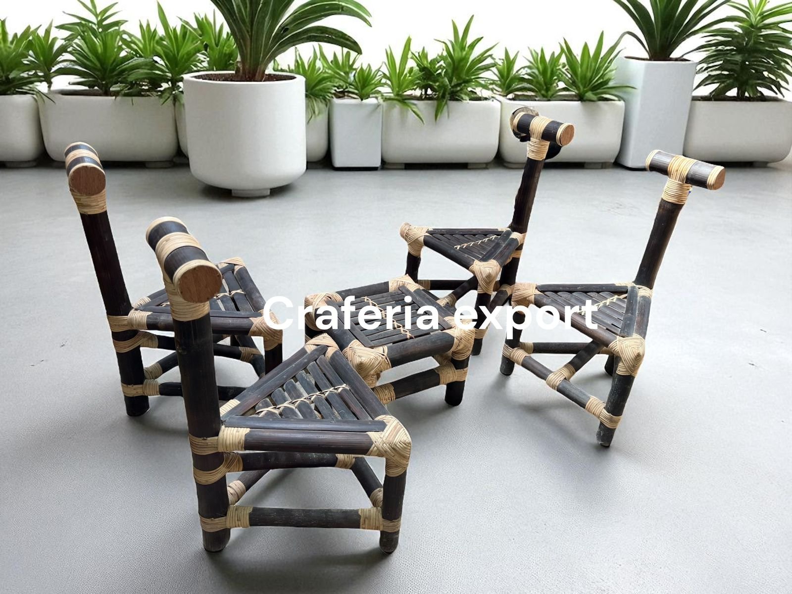 Triangle Shaped Bamboo Chairs with Table | Brown Dining Set for indoor outdoor - Image 2
