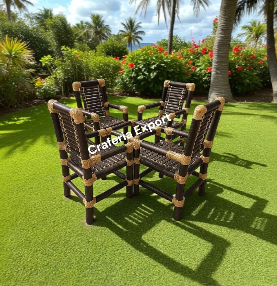 Brown Bamboo Chair Table Set for Restaurant Cafe Hotel /Home - Set of 5 | Dining Chairs Set - Image 3