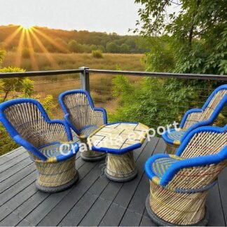 Traditional Bamboo Chair Set – Handcrafted Cane Furniture (4 Chairs + 1 Table)